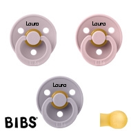 BIBS Colour Sutter med navn str2, 1 Fossil Grey, 1 Dusky Lilac, 1 Pink Plum, Runde latex
